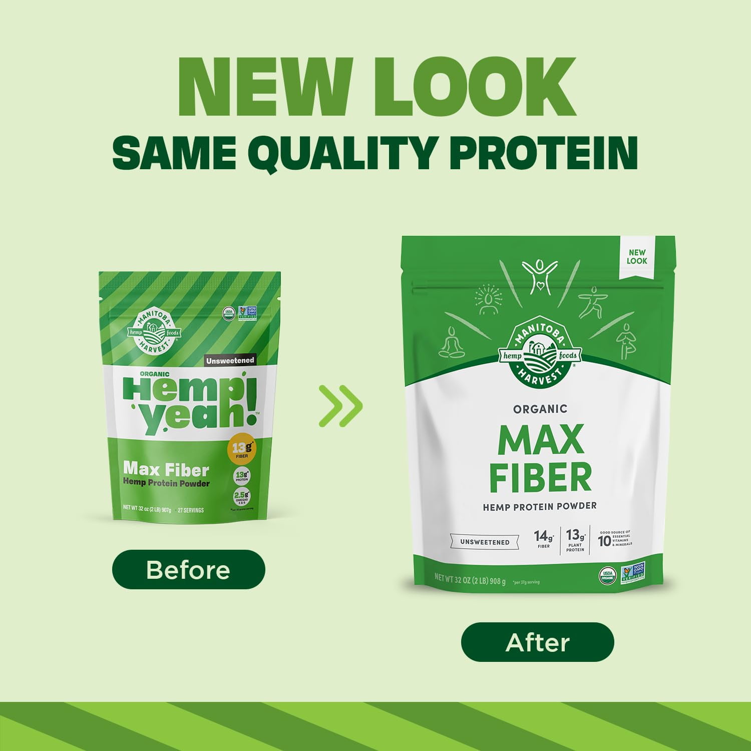 Manitoba Harvest Max Fiber Organic Protein Powder, Hemp Protein Powder Unsweetened, 32 oz, 2 lb