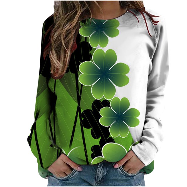 Camisas informales de manga larga para mujer, sudadera de cuello redondo con estampado de St Patrick Vintage, Tops holgados Fridja czfsfas830
