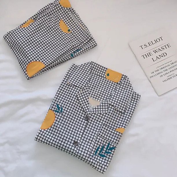 Conjuntos de pijamas de algodón con pantalones para mujer, ropa de dormir de manga larga con cuello vuelto y bolsillo, Top con botones y pantalones de dibujos animados, 2023