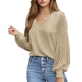 thumbnail image 3 of Womens Shirts Womens Tops 2026 Womens Long Sleeve Eyelet Tops Dressy Casual Blouse Lace Trimmed V Neck Shirt 2024 Fall Outfit Clothes, 3 of 6