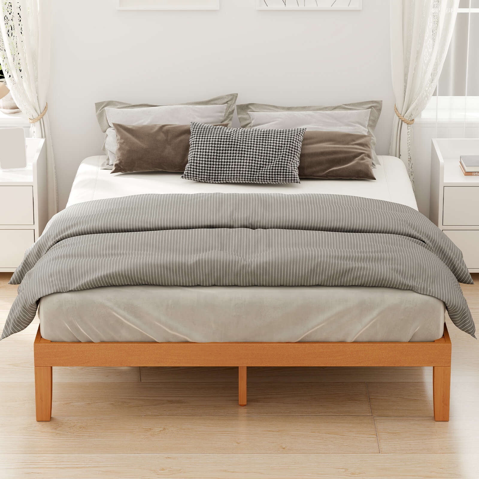 Gianna Solid Wood Bed Frame, Bed Base with Wood Slat Support, No Box Spring Needed，Full Size