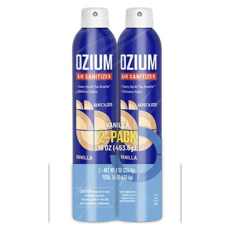 OZIUM Air Sanitizer Spray, Vanilla Scent, 8 oz Can – Cleans Air, Eliminates Odors & Freshens, 2 Pack