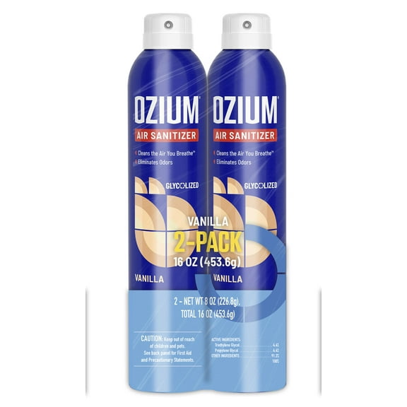 OZIUM Air Sanitizer Spray, Vanilla Scent, 8 oz Can – Cleans Air, Eliminates Odors & Freshens, 2 Pack