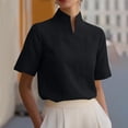 thumbnail image 2 of Qiopertar Women's Blouse Stand Collar Short Sleeve Elegant Casual Loose Work Office Tunic Tops, Black 3XL, 2 of 7
