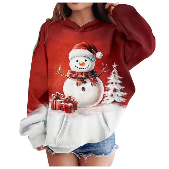 Wdgfv Chandail à Capuche Graphique pour Filles Manches Longues Décontracté Doux Rouge 7-8 Ans