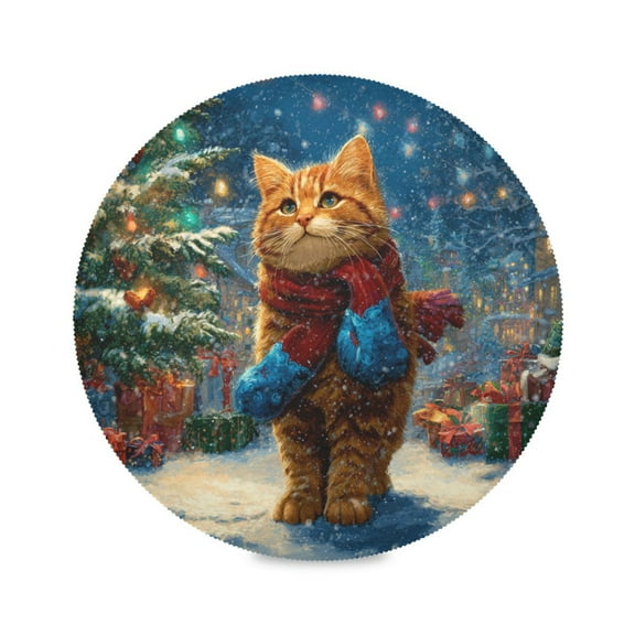 WOBOGO Cute Ginger Cat Round Placemats Set of 1 Heat Resistant Washable Kitchen Table Decorations 15.4in