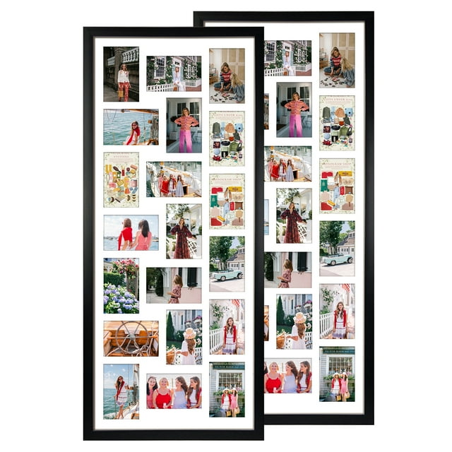 4x6 Collage Picture Frames 2 Pack, 20 Opening Black Multi Photo Frame with Mat Horizontal and