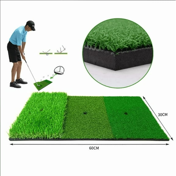 Golf Hitting Mat Tee Turf, Rough Turf and Fairway Turf Multiple Versions Portable Golf Training Mat Practice Training Mat for Indoor and Outdoor with 3Pcs Rubber Tees