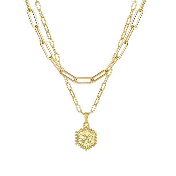 onlyliua para Interior/Exterior Collar En Cadena Chapado En Oro para Mujer, Colgante En Letra Hexagonal, Collar En Capas