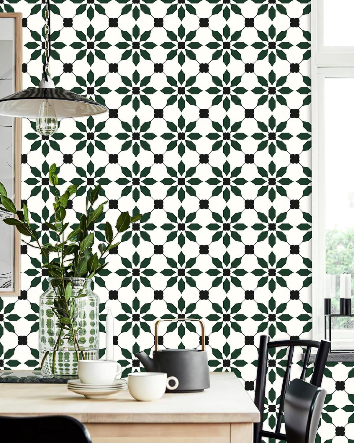 MORCART 7.87" x 7.87" Peel and Stick Floor Tile, 40 PCS Self-Adhesive DIY Vinyl Flooring for Renters, Removable and Waterproof Tile Sticker for Bathroom, Kitchen, Staircase(Black Green)