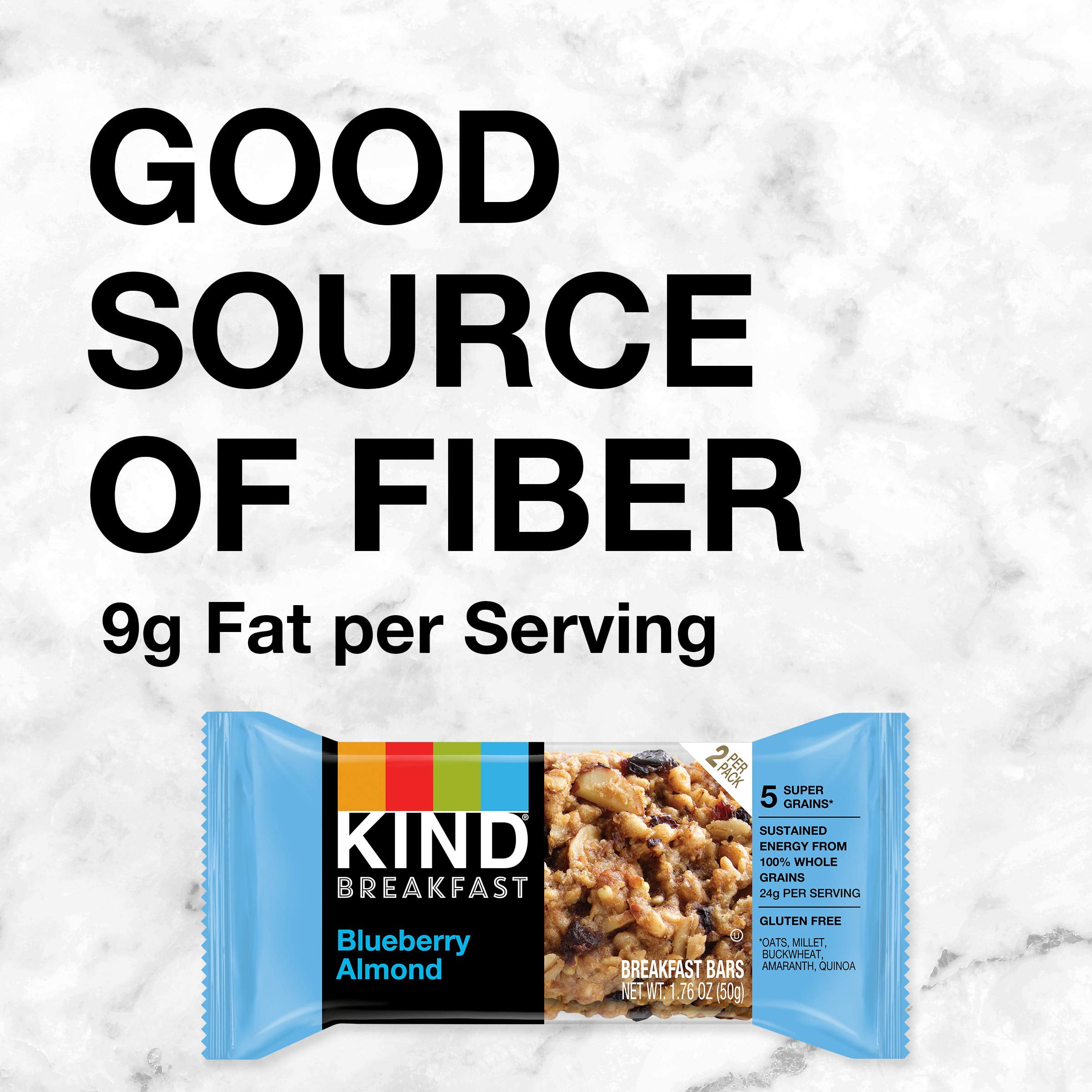 KIND Breakfast Bars, Blueberry Almond, Gluten Free, Non GMO, 1.8oz, 32 Count