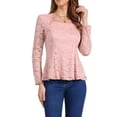 thumbnail image 1 of Blusas de encaje para mujeres, con cuello cuadrado, de manga larga, elásticas, elegantes y casuales, estilo peplum, talla XL, color rosa, 1 of 6