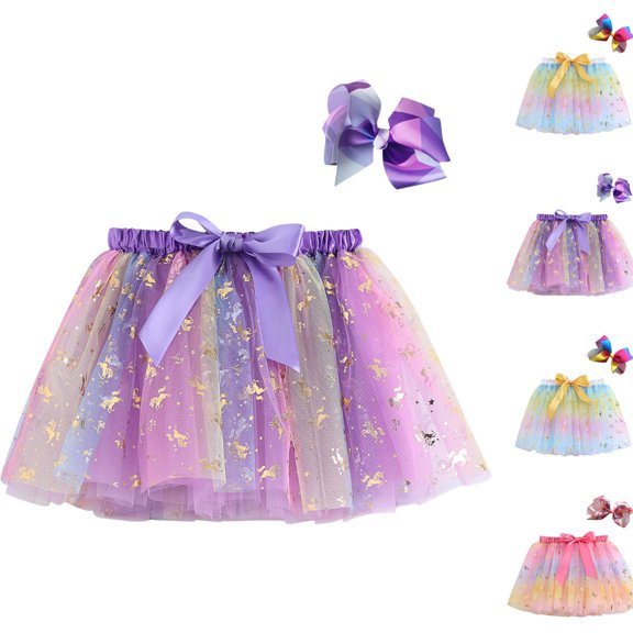 Eltusu Girls Mesh Skirts , Tutu Skirts Elastic Waist Party Performance Mini Skirts Purple Size 7-8 T