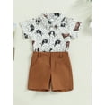 thumbnail image 3 of 2Pcs Toddler Kids Boys Summer Outfits, 12 24 Months 2T 3T 4T 5T 6T Short Sleeve Graphic Print Button Down Shirt + Shorts Clothes Set, 3 of 9