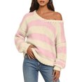 thumbnail image 2 of Womens Sweaters Off The Shoulder Long Sleeve Chunky Open Knit Pullover Sweaters Oversized Striped Casual Sweater, 2 of 4