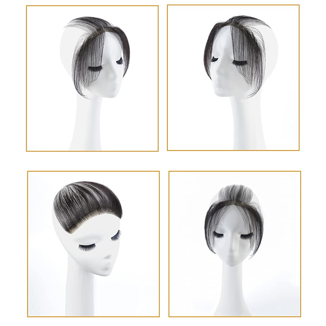 viviaBella Frontal Hairpiece for Women Natural Black Hair Extension Hairline Loss Straight Tape in Human Hair Toppers Replacement Toupee (0.78"x6.3" 6inch Length,Natural Black)