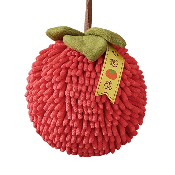 Harlier Fuzzy Ball Hand Towels, Monochrome Chenille Fluffy Microfiber Decorative Ball Towel, Quick Dry Plush Absorbent Towels, Kitchen Hand Towels for Washstand (Red)