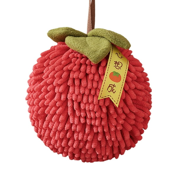 Toalla de mano con diseño de bolas de felpa, juego de toallas con asa para colgar, toalla suave y absorbente con diseño de bolas de frutas decorativas, juego de toallas para cocina y baño,