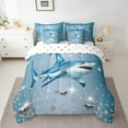 thumbnail image 2 of Shark Bed in a Bag Queen Comforter Set 7 Piece,Blue Sequin Fluid Art Bedding Set,Crystal Diamond Comforter and Sheet Set Nautical Sea Animal Bed Set,Coastal Creature Ocean Decor, 2 of 5