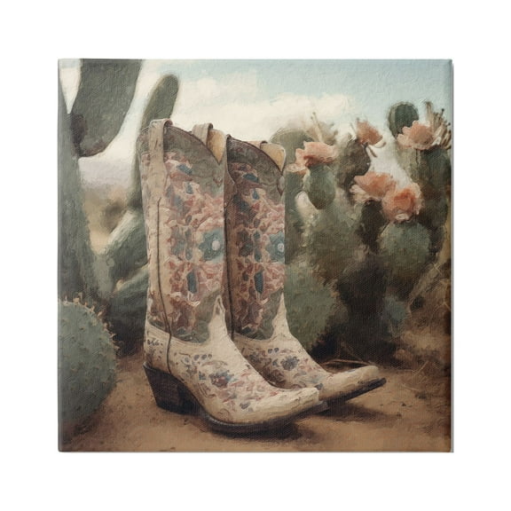 Stupell Industries Cowboy Boots & Cactus Beauty & Fashion Painting Gallery Wrapped Canvas Print Wall Art, 17 x 17