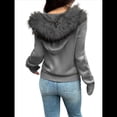 thumbnail image 4 of Suéter Cárdigan con Cremallera para Mujer, Sudadera con Capucha de Piel Sintética con Cable, Chaqueta de Larga, Conjuntos de Punto Y2K Gris M, 4 of 9