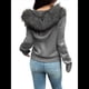 thumbnail image 4 of Suéter Cárdigan con Cremallera para Mujer, Sudadera con Capucha de Piel Sintética con Cable, Chaqueta de Larga, Conjuntos de Punto Y2K Gris L, 4 of 9