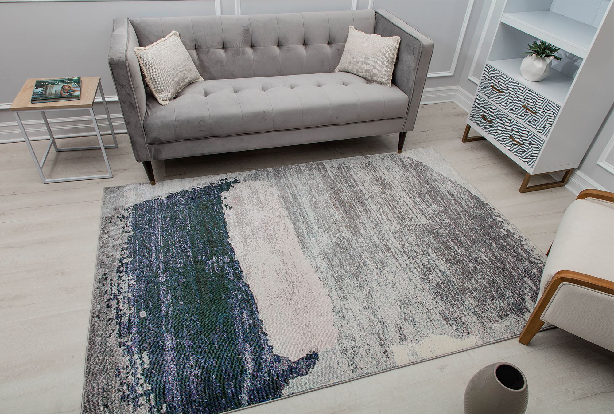 Rugs America Melyna MA25A Silver Satin Contemporary Abstract Area Rug, 2'6" x 4'