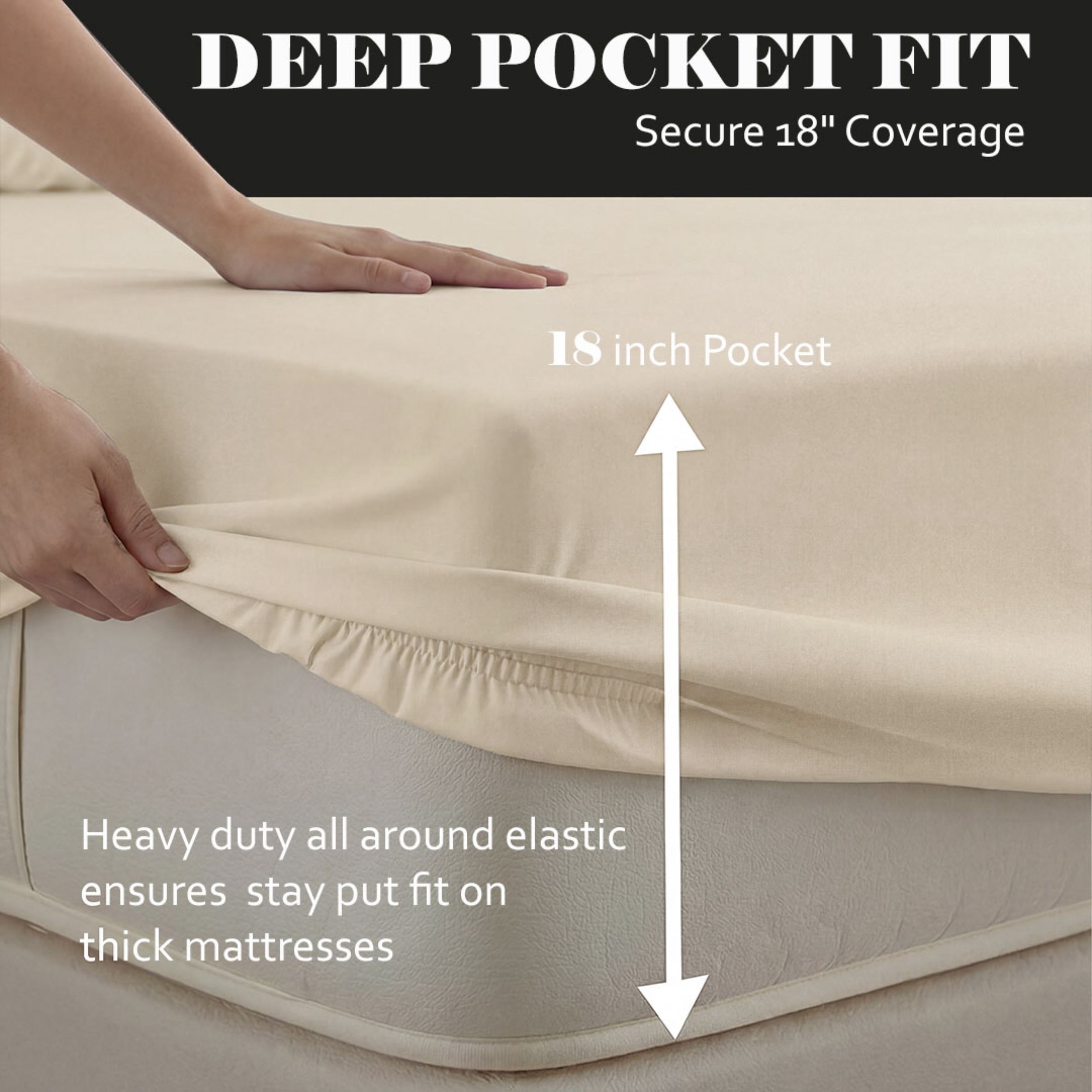 Superior Egyptian Cotton Embroidered 1000 TC Deep Pocket Sheet Set, Full, Ivory