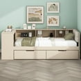 thumbnail image 2 of Euroco Wood Twin Size Platform Bed with Desk and Shelves, Drawers and USB Charging for Kids, Cream, 2 of 13