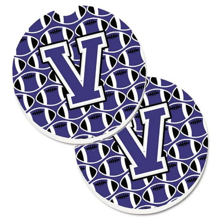 

Letter V Football Purple & White Set of 2 Cup Holder Car Coaster