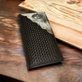 thumbnail image 2 of Mens Long Wallet Basketweave Coffee Soft Leather Cow Hair Checkbook Style Cowboy Hand Crafted High End Mens Wallets Leather Bull Rider Rodeo Concho, 2 of 7
