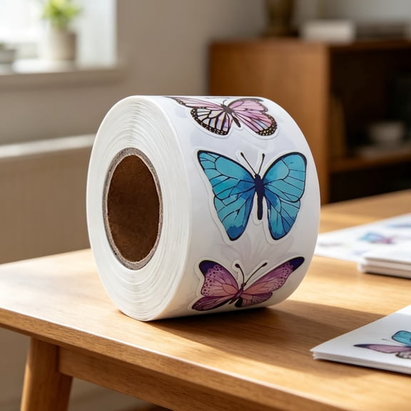 Watercolor Butterfly Sticker Roll, Die-Cut Decorative Self-Adhesive Paper Labels, Cute Craft Stickers for Scrapbook Journal Envelope Gift Sealing Party Decor