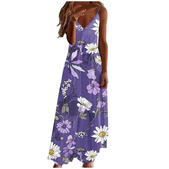 XIAOCHA Womens Floral Daisy Dress Loose Spaghetti Straps V Neck Maxi Dress Breathable Casual Picnic Dresses
