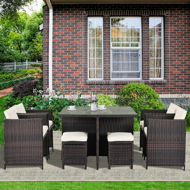 Outdoor Patio Furniture Sets 9 Piece Wicker Conversation Set With Ottomans And Table Rattan Dining Durable Cushion For Lawn Backyard Com Outdoor Patio Furniture Sets 9 Piece, Durable Outdoor Furniture