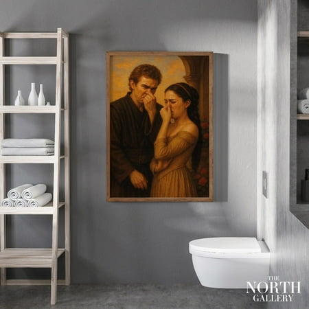 PosterArt Fun Couple Poster Art Print Holding Noses Hilarious Vintage-Style Romantic Poster for Bathroom, Bedroom, Size 8x12 UNFFRAMED