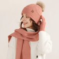thumbnail image 2 of Guantes cálidos de punto de lana, gorro, bufanda, traje de tres piezas, bola de pelo a prueba de viento para invierno, gorro de punto con forro polar, traje de tres piezas, 2 of 6