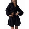 thumbnail image 2 of 2 Piece Sets for Women Matching Two Piece Fashion Oversized Shirts and Shorts Spring Outfit Black XL, 2 of 7