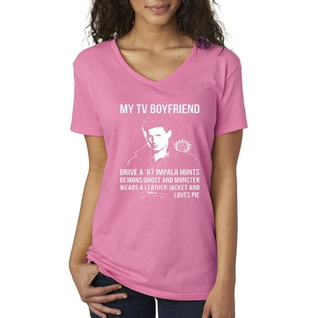 Allwitty 1097 - Women's V-Neck T-Shirt My Tv Boyfriend (Best Love Letter To My Boyfriend)