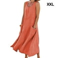 thumbnail image 3 of Qarigey Vestido de lino y algodón de verano para mujer, sin mangas, bohemio, de mil-pantorrilla, caftán suelto de Color liso para Vestidos Naranja/XXL, 3 of 5