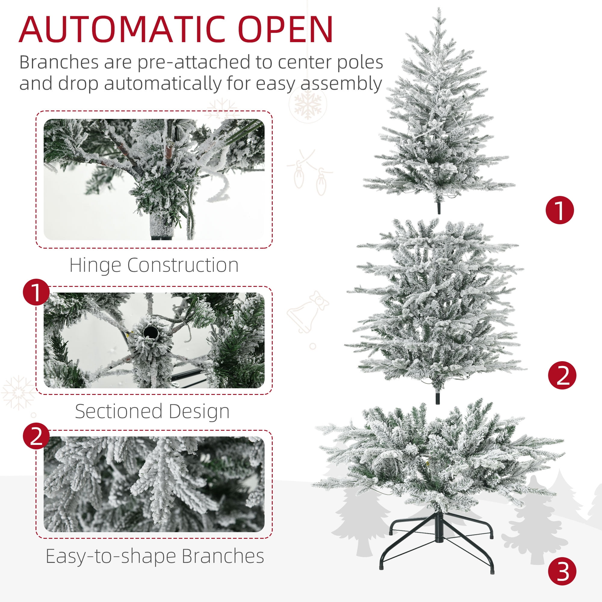 6ft Prelit Snow Flocked Christmas Tree with 250 Clear Lights 636 Tips Easy Assembly Indoor Decor