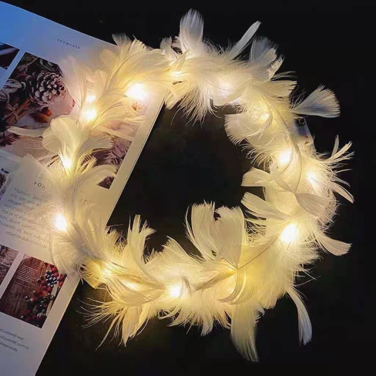 HCTSHG LED Feather Wreath Crown Headband Light-Up Angel  display picture 1