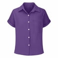 thumbnail image 4 of Resicozy Girls T-Shirts Teen Button Down Shirts with Pocket Summer Beach Causal Collared Short Sleeve Loose Tops 3-15 Years Dark Purple 170, 4 of 6