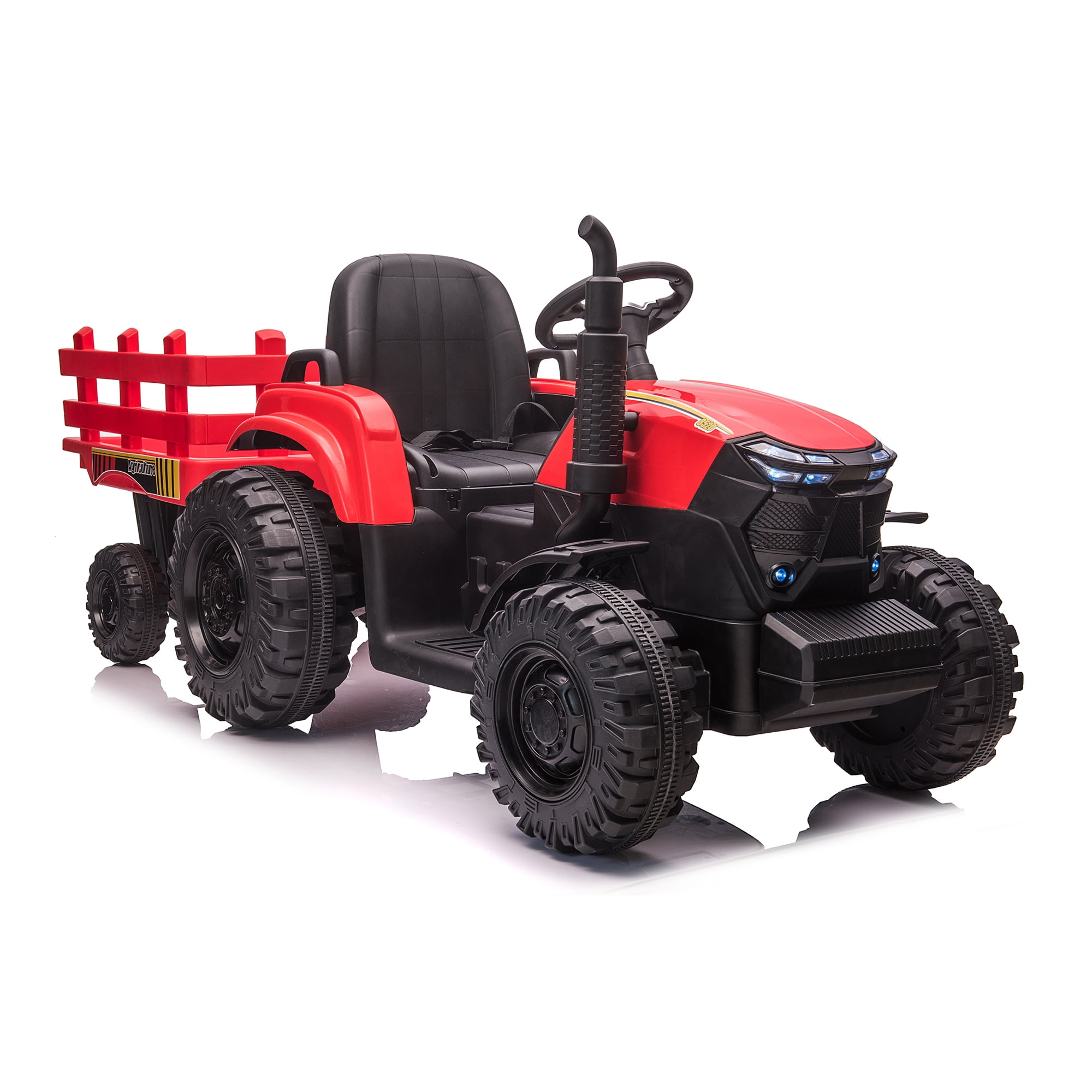 CIPACHO 24V Double Drive Ride On Tractor with Trailer, Electric Kids Car with 2.4RC Key Start, Sound (no music), USB, MP3, Power Display, Red CIPACHO 24V Double Drive Ride On Tractor with Trailer, Electric Kids Car with 2.4RC Key Start, Sound (no music), USB, MP3, Power Display, Red