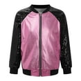 thumbnail image 1 of YONGHS Girls Sequins Metallic Zip Up Bomber Jacket Shiny Flight Jacket Coat 70's Disco Costume Clubwear Pink 12, 1 of 6