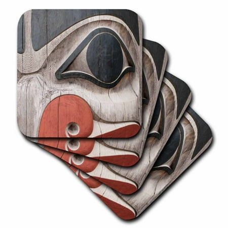- 3dRose Totem poles, Haida Heritage Centre, Kay Llnagaay, Haida Gwaii, Canada., Soft Coasters, set of 4