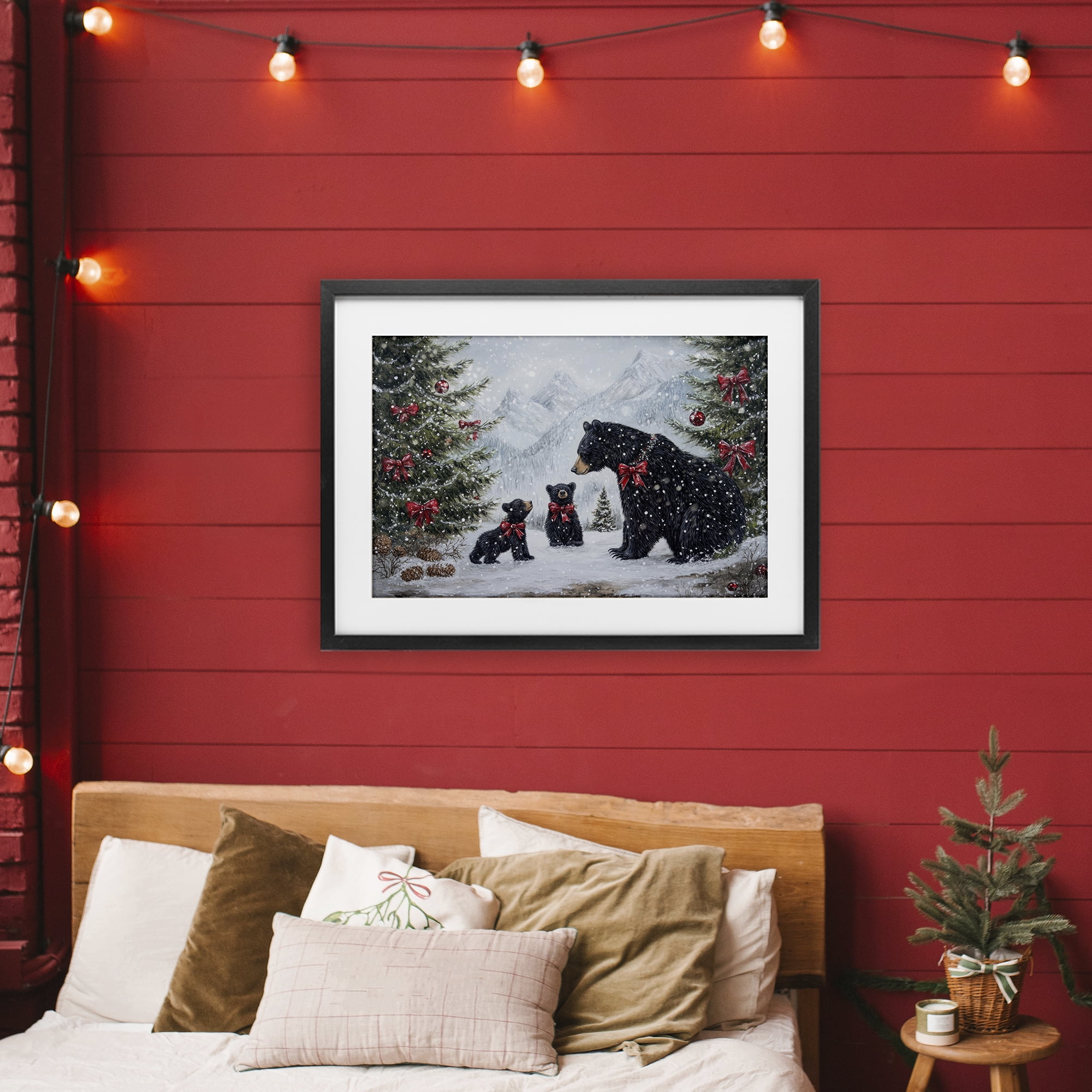Stupell Industries Christmas Black Bears Black Framed Print Under Glass, design by Tina LeCour