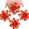 thumbnail image 4 of 16Pcs 5.5in Christmas Tree Decorations Artificial Gold Red Poinsettia Christmas Flowers Decorations Glitter Christmas Tree Ornaments for Xmas Wedding Party Wreath DIY with Clips, 4 of 4