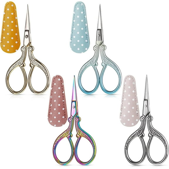 4Pcs 3.6 Inch Embroidery Scissors with Artificial Leather Cover, Stainless Steel