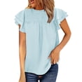 thumbnail image 1 of B91xZ Womens Tops et Blouses T-Shirt Extensible à Manches Courtes Col Rond, Bleu m, 1 of 4