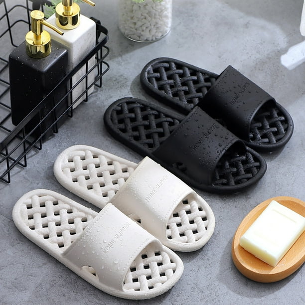 Nobrand Bathroom Slippers Quick Drying Hollow Simple Shower Slides Household Sandals Black